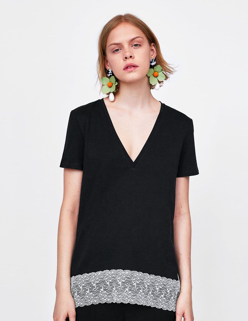 T-Shirt With Lace Appliques